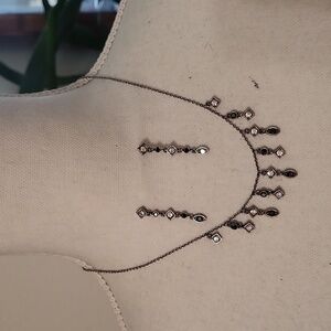 Necklace & Earring Set Black & Clear Crystals on Silver